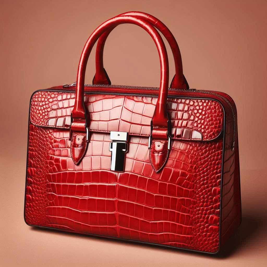 Red Laptop Bag made of alligator material