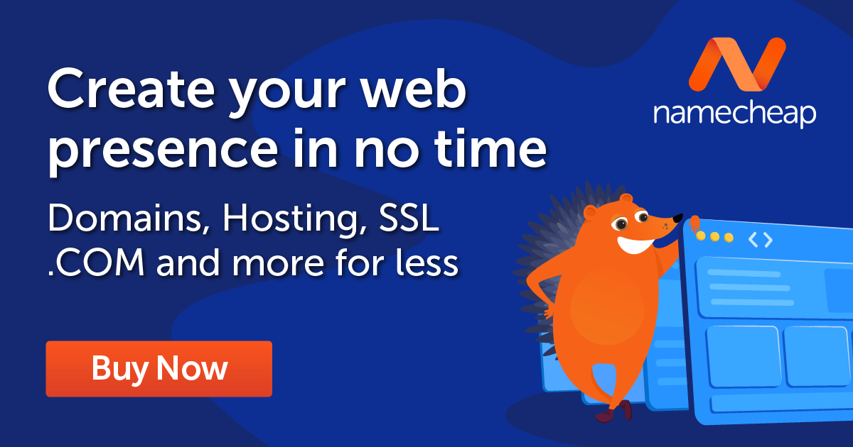 Namecheap logo picture with an animal leaning on a webpage.