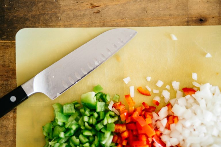 Chopped vegetables prepared ahead of time as part of a busy mom’s weekly meal planning routine.