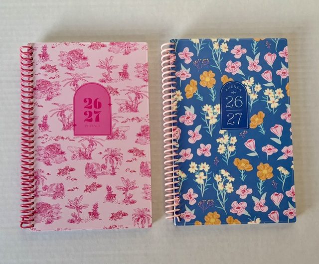 Two day planners, one pink and one blue for 2026--2027 year.